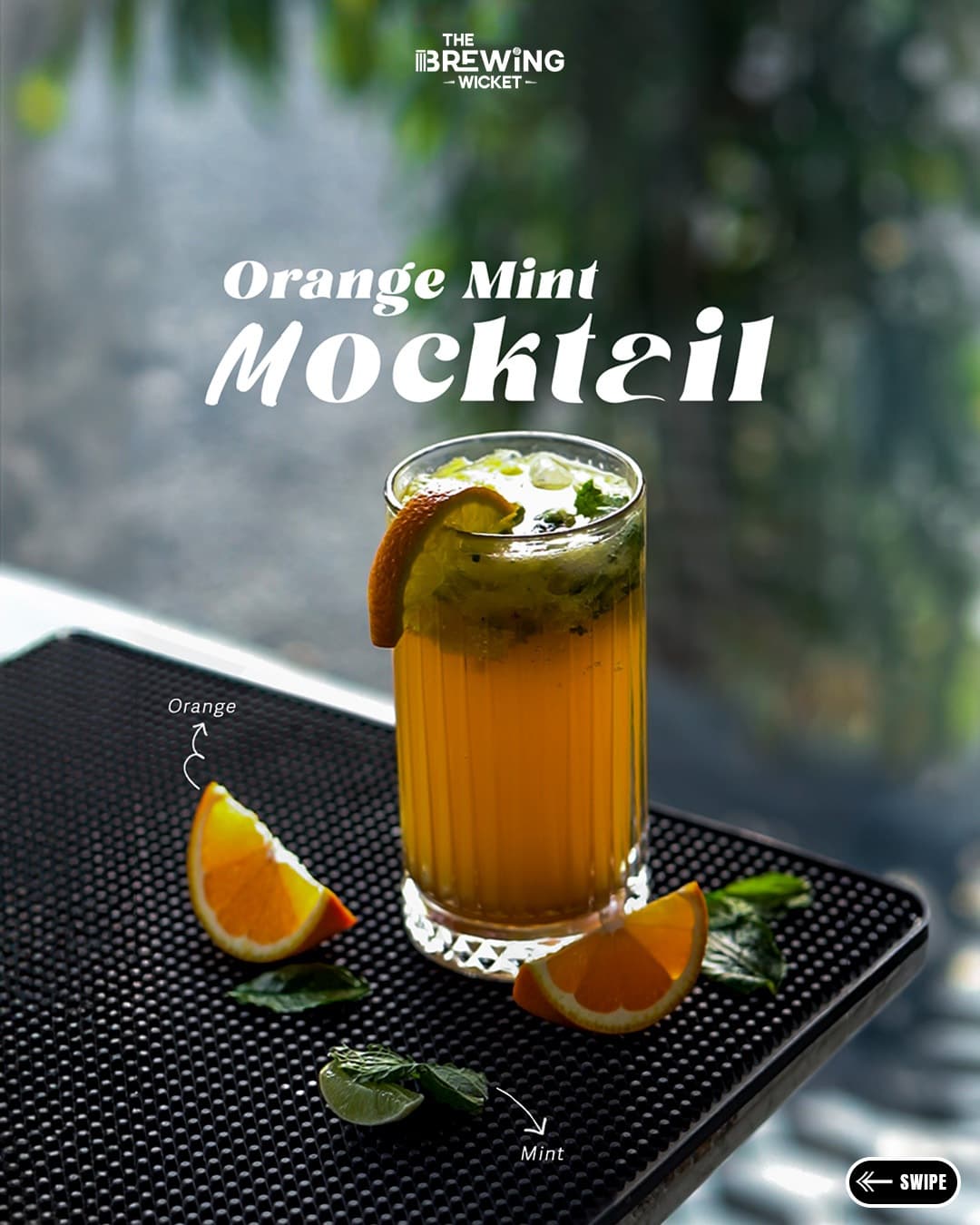 Campaign slide — the orange mint mocktail, its ingredients called out