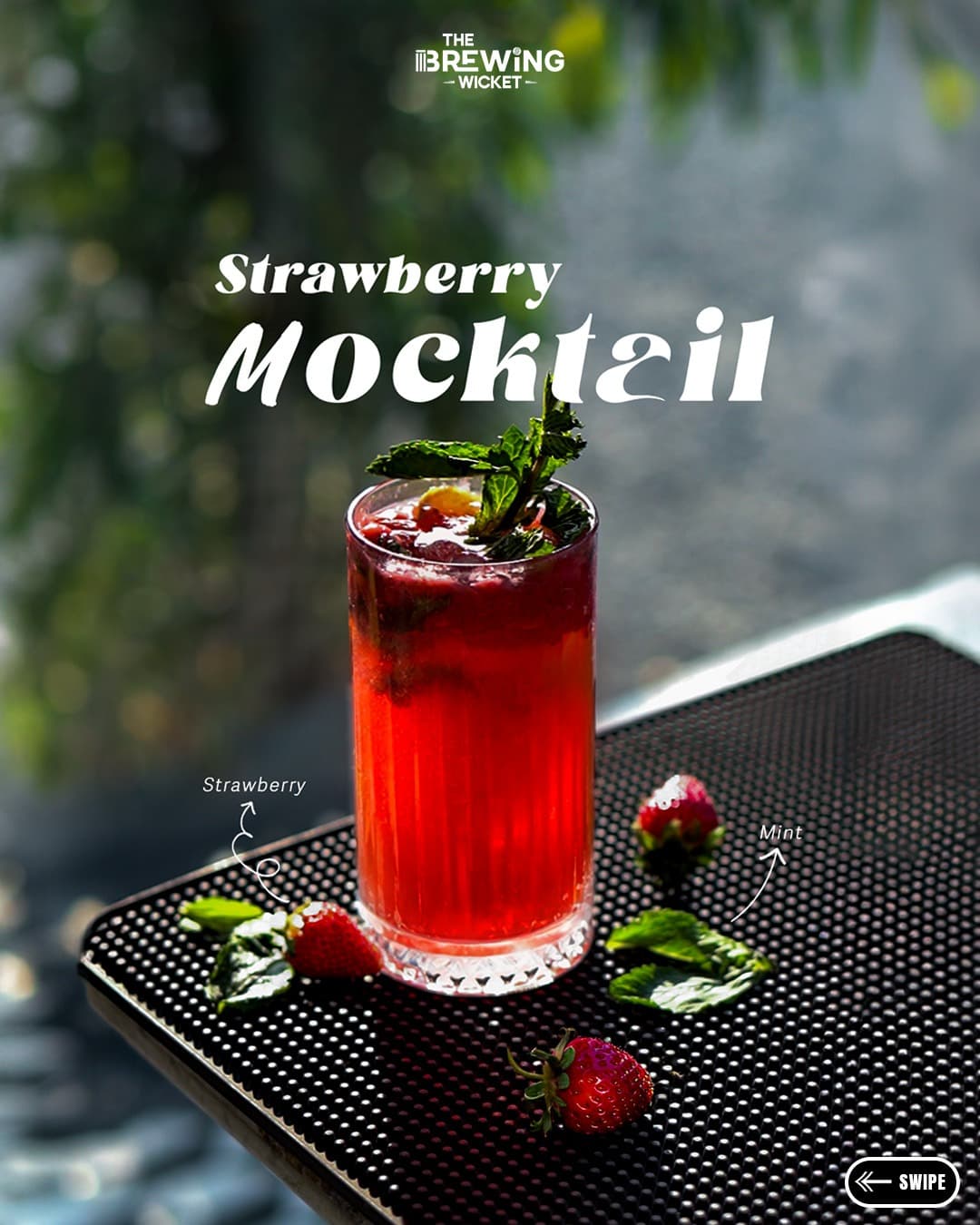 Campaign slide — the strawberry mocktail, its ingredients called out